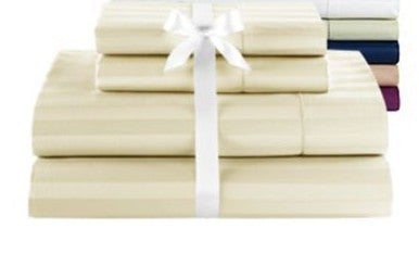 At Home Bedding, "The Deluxe" 500 Thread Count Natural Ivory Damask Stripe King Sheet Set NEW Designer Outlet Sale