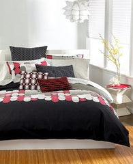 Bar III Bedding, Pinball Red Black Circles Full Queen Duvet Comforter Cover NEW