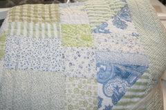 At Home Bedding, Patchwork Sprig Spring Pastel Blue Green Floral King Bed Quilt (Clearance) NEW Designer Outlet Sale